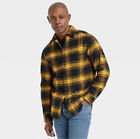 Goodfellow Mens Midweight Flannel Shirt M Black Gold Yellow Plaid Button Pockets