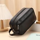 Quality Genuine Cow Leather Men's Shaving Toiletry and Travel Bag 2 Zipper Black