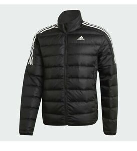 Adidas Essentials Down Jacket Mens Large Insulated Puffer Black White Stripes