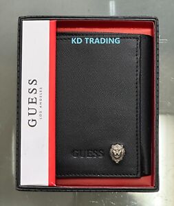 GUESS Los Angeles 110040 Authentic Men Leather TRIFOLD Wallet Valet ~ BLACK