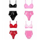 US Womens Shiny PVC Leather Sexy Lingerie Outfits Bra and Briefs Club Nightwear