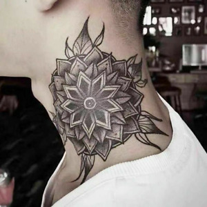 6pcs Black Flower Temporary Neck Tattoo Fake Sticker Men Waterproof Body Arm Art