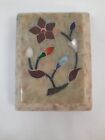 Hand Carved Indian Stone Trinket Box W/ Mother of Pearl Floral Inlay