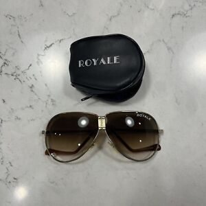 Royale Rare Vintage Brown Gold Aviator Folding Sunglasses 1970’s W/CarryingCase