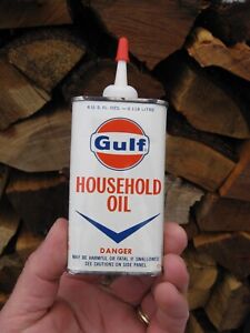 Vintage Gulf Household Metal Oil Can 4 oz. NOS FULL Uncut Gas Station Hardware