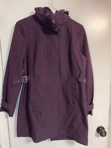 Womens Kirkland maroon long trench style coat w/ hood, size small