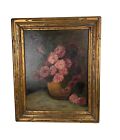 Antique Still Life Flower Oil Painting On Board Framed Unsigned
