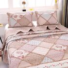 VIVILINEN Queen Size Light Pink Floral Patchwork Quilt Set 3-PieceReversible Qui