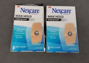 2 Packs Nexcare Max Hold Waterproof Bandages for Knees and Elbows 6 Per Pack