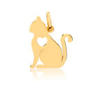 14k Solid Yellow Gold Cat with Heart Shaped Pendant for Necklace for Women