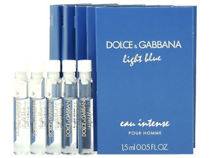 D&G DOLCE & GABBANA LIGHT BLUE EAU INTENSE MEN 1.5ml .05oz x 5 COLOGNE SAMPLES