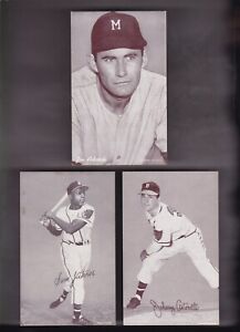 1947-1966 EXHIBIT LOT  BRAVES  3 DIFFERENT CARDS includes 2 VARIATIONS AUTHENTIC