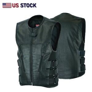 SWAT Men Bullet Proof style Leather Motorcycle Vest Bikers Club #HL11645SPT-CLUB