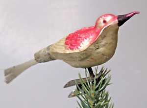 Vintage Glass Clip On Pink WINGS Song BIRD Spun Tail Christmas Ornament Germany