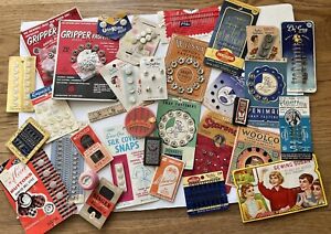 Mixed Lot Of Vintage Sewing Notions, Buttons, Needles, Snaps, Hook And Eyes, Etc