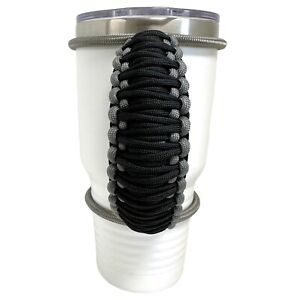 30/40oz Stretchable Paracord Tumbler Handle, Charcoal & Black, Fits Epoxy Cups