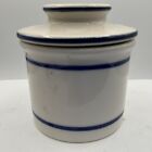 Vintage Butter Bell Ceramic Stoneware Keeper Crock White Blue Mini 2.5