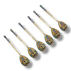 New ListingSet of 6  Antique Imperial Russian Enamel Silver Spoons Circa 1890