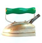 Vintage Child's Metal Toy Iron w/ Green Wood Handle
