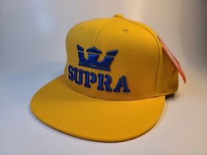 Supra Crown Logo Snapback Hat Embroidered Yellow Blue Baseball Cap Wool Blend