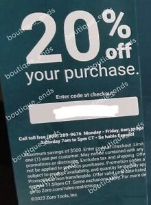 Zoro 20% Off Max $500 Discount Coupon Code Promo Promotion Rebate Deal Zoro.com
