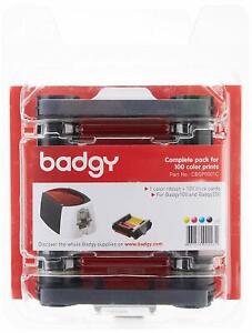 Genuine Evolis Badgy100 / Badgy200 YMCKO Ribbon + PVC Card Set - CBGP0001C - New