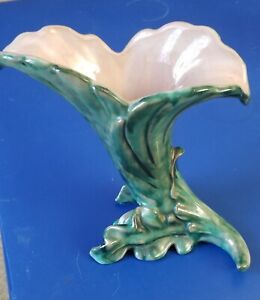 Vintage Stangl Art Pottery Terra Rose Lilly Vase Green. Beige Inside
