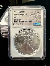 2021 - SILVER EAGLE NGC MS70 TYPE 1 .999 Fine SILVER COIN SLABBED PROOF BACKORDE