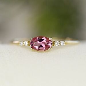 Pink Tourmaline Promise Ring 14k Gold Ring Engagement Ring Women Gift For Her.