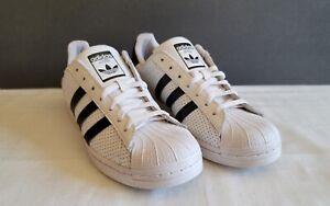 Adidas Superstar White Black Stripes Perforated Leather Original Mens 12