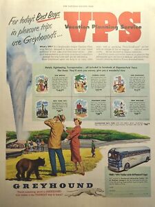 Greyhound Bus Yellowstone Old Faithful Bear Vacation Plan Vintage Print Ad 1952