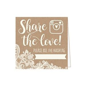 25 Kraft Lace Wedding Hashtag Signs Rustic Vintage Table Top Place Cards Or Phot