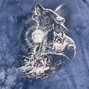 The Mountain Wolf Tie Dye Shirt TEEs Blue Nature Wolves XXXL 3XL Leather Tag VTG