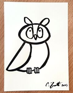 CHRIS ZANETTI Original Ink Drawing OWL Bird Wildlife Minimalist Art 8