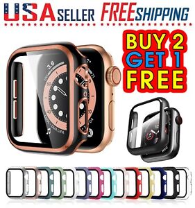 For Apple Watch SE 7 6 5 4 3 2 1 Tempered Glass 9H Hard Full Cover Case iWatch