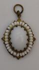 Vintage Signed Miriam Haskell Gold Tone and White Seed Bead Necklace Pendant