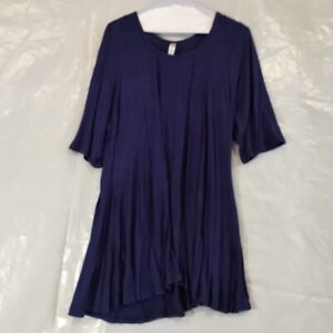 24seven Comfort Apparel Womens Size 2X Dark Blue Short Sleeve U-neck Long Blouse