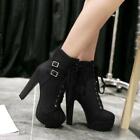 Womens Punk Lace Up Ankle Boots Platform Buckle High Heels Pumps Shoes Plus Size