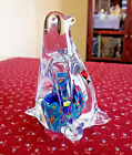 Art Glass Penquin Paperwieght With Seal Life Fish & Coral Figurine