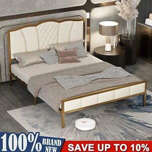 New ListingQueen/Full Modern Upholstered Bed Frame with Tufted Headboard, Metal Platform US