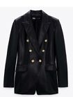 Zara Eco Leather Blazer With Gold Buttons Jacket Black Size XS XSmall