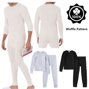 Mens 100% Cotton Top & Bottom 2PC Set Waffle Knit Thermal Long Johns Underwear