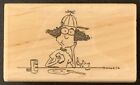 Stamp Cabana Cartoon Young Girl And Cat At Lunch Rubber Stamp