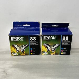 Lot of 2 Epson 88 Cyan Magenta Yellow Ink Cartridges, Brand New but Expired