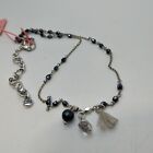Cabi Necklace Black Facet Bead 3 Charm Silvertone 20