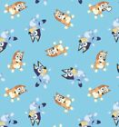 Cotton Bluey and Bingo Dogs Kids Characters Blue Fabric Print - 1 Yard 34.5”