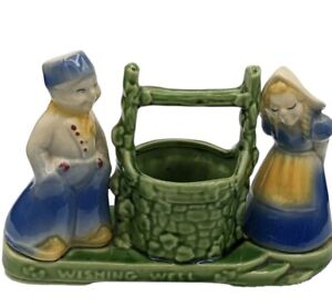 New ListingShawnee Pottery Planter USA #710 Dutch Boy Girl Wishing Well Blue Ceramic Lable