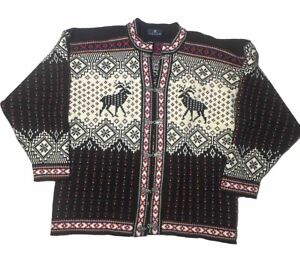 Skjaeveland Norway Wool Sweater Women’s XL 100% Wool Fair Isle Reindeer Cardigan