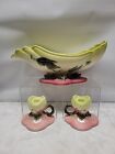 Vntg 1950s Hull Pottery Woodland Console Bowl W29 & Candlestick Holders W30 MCM
