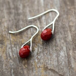 Natural Red Jasper Stone Teardrop Dangle Earrings Gemstone Drop Earring Handmade